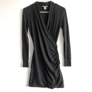 Banana Republic Dark Grey Long Sleeve Fitted Midi Shift Dress